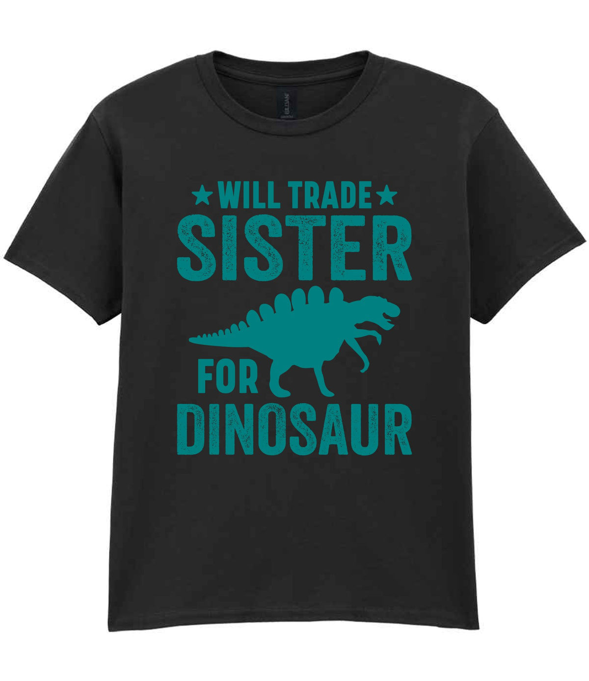 ★ Will Trade ★ Sister for Dinosaur – Kids T-Shirt in Black with Teal vinyl