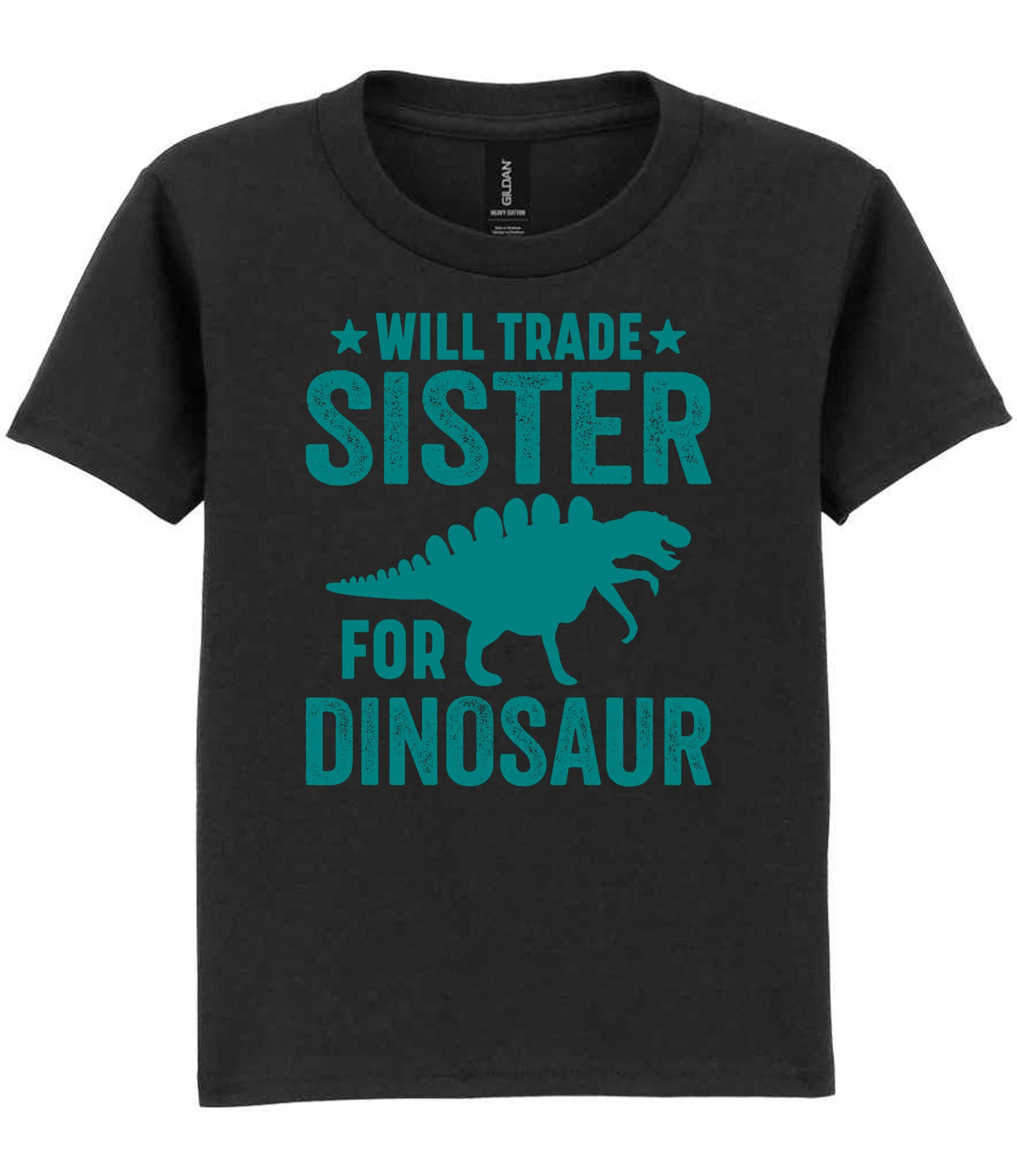 ★ Will Trade ★ Sister for Dinosaur – Kids T-Shirt in Black with Teal vinyl