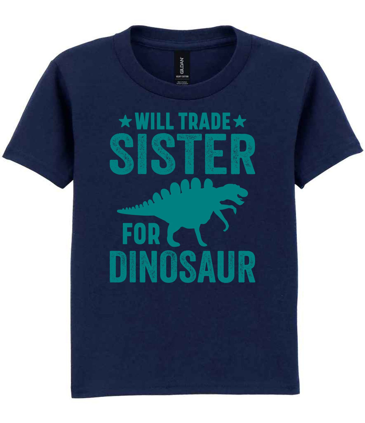 ★ Will Trade ★ Sister for Dinosaur – Kids T-Shirt in Navy with Teal vinyl