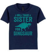 ★ Will Trade ★ Sister for Dinosaur – Kids T-Shirt in Navy with Teal vinyl
