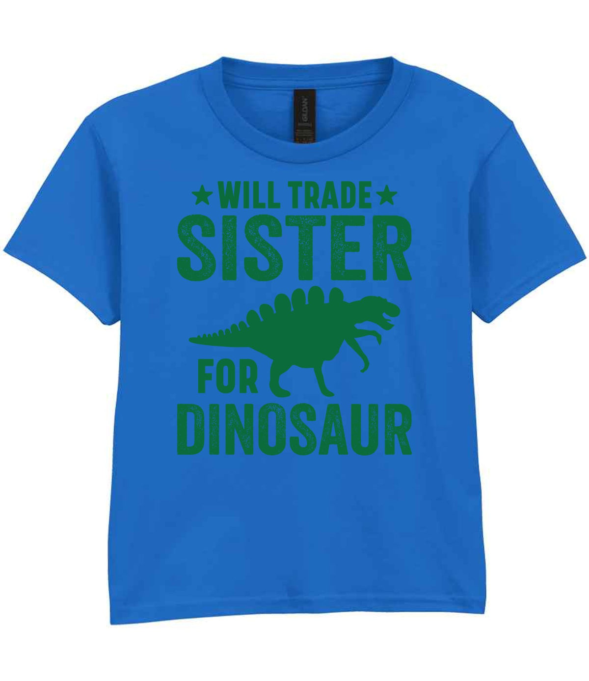 ★ Will Trade ★ Sister for Dinosaur – Kids T-Shirt in Royal Blue with Dark Green vinyl