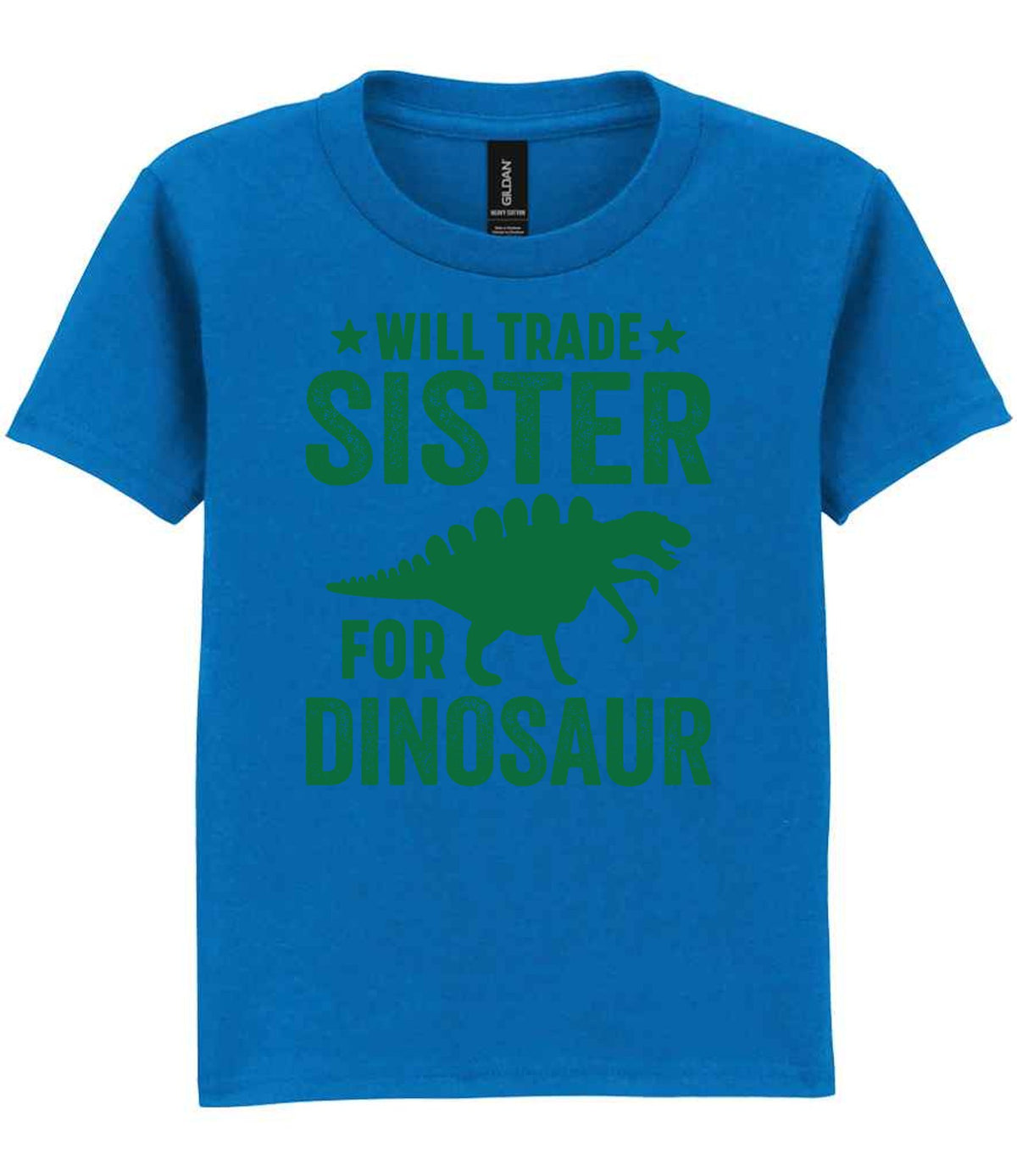 ★ Will Trade ★ Sister for Dinosaur – Kids T-Shirt in Royal Blue with Dark Green vinyl