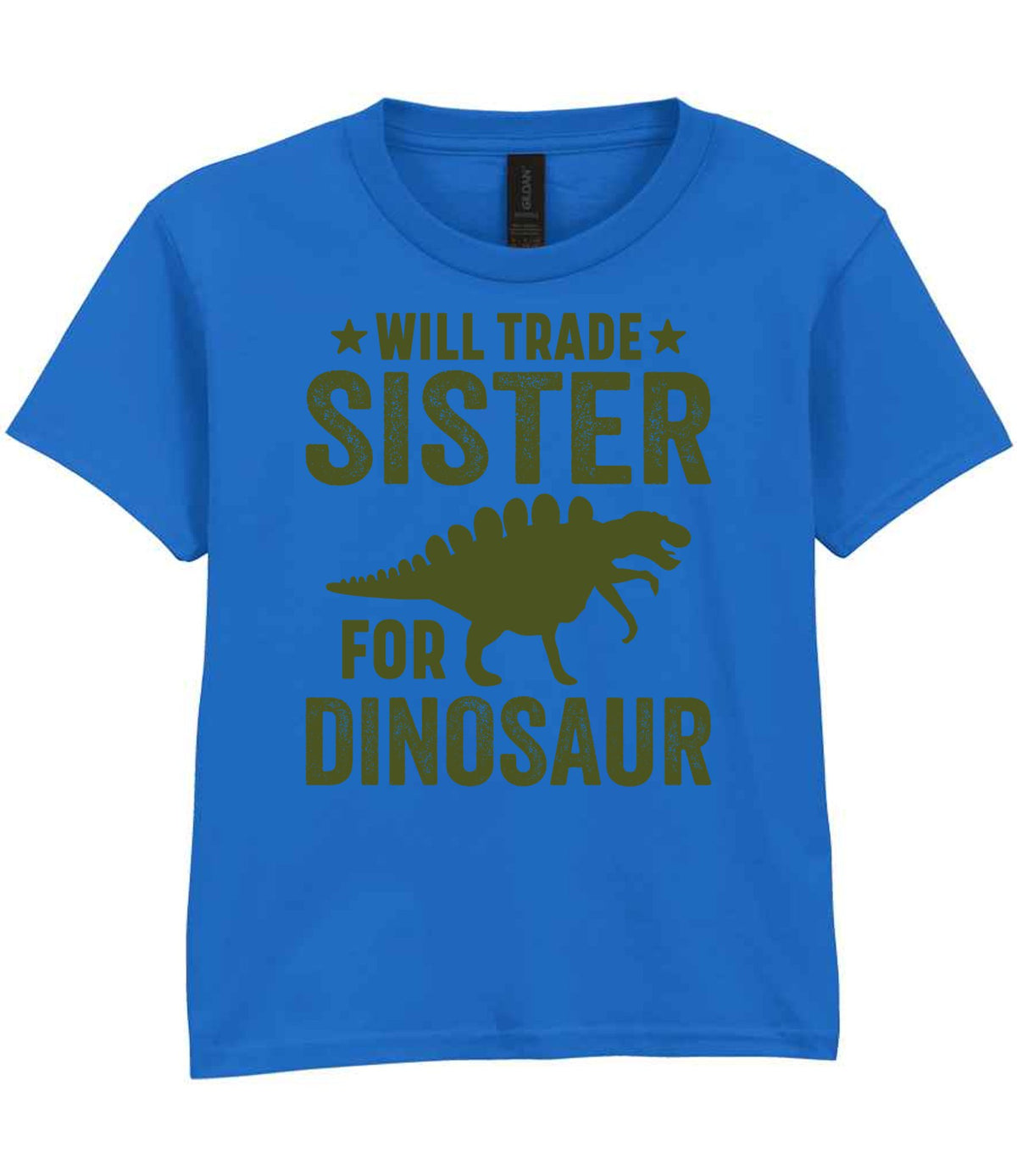 ★ Will Trade ★ Sister for Dinosaur – Kids T-Shirt in Royal Blue with Military Green vinyl