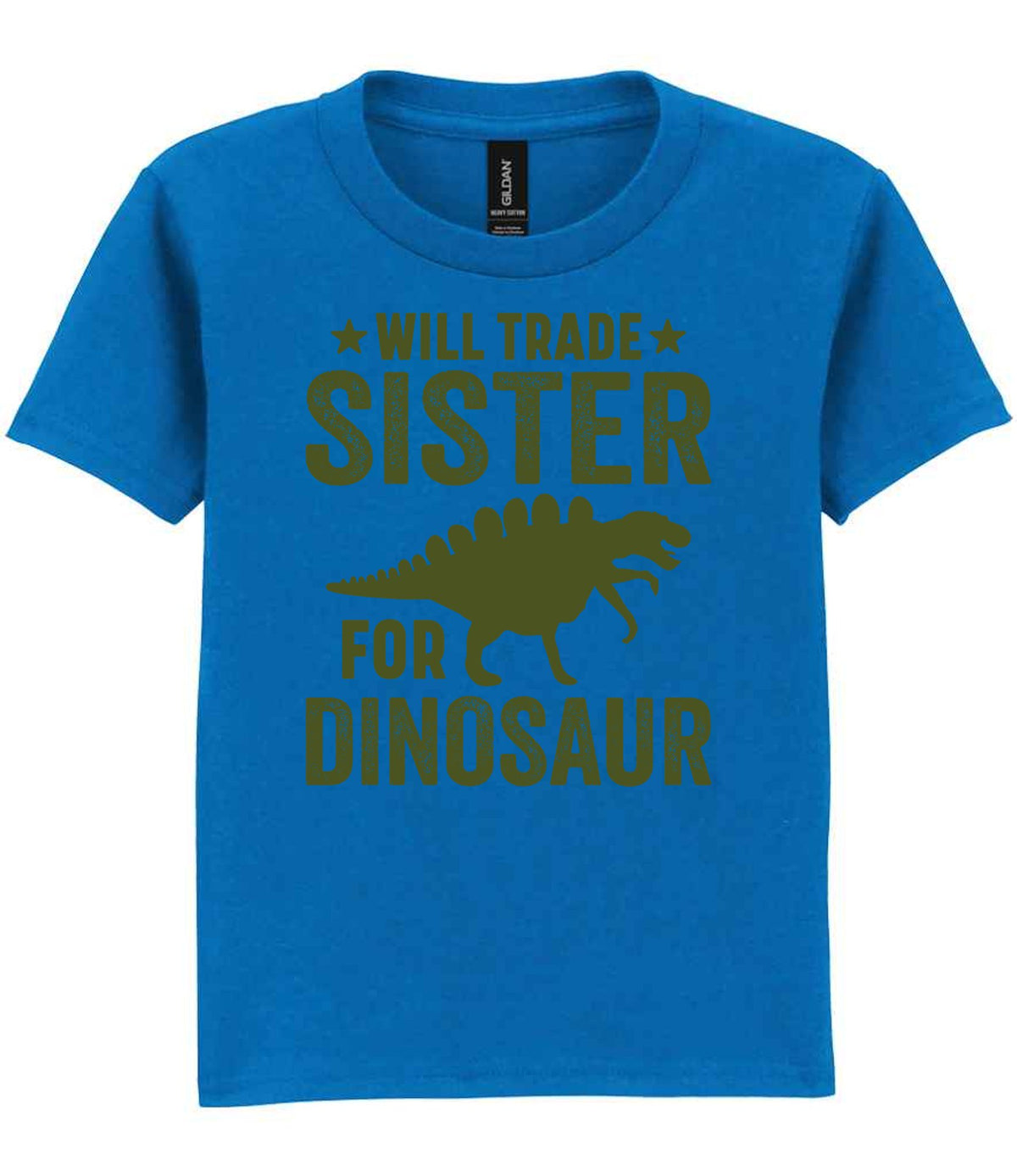 ★ Will Trade ★ Sister for Dinosaur – Kids T-Shirt in Royal Blue with Military Green vinyl