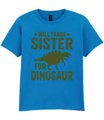 ★ Will Trade ★ Sister for Dinosaur – Kids T-Shirt in Sapphire Blue with Military Green vinyl