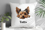 Customisable Yorkshire Terrier Face – Cushion, personalised with your own text