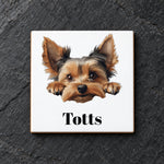 Customisable Yorkshire Terrier Face – Ceramic Coaster, personalised with your own text