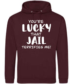 You're Lucky That Jail Terrifies Me! hoodie in burgundy