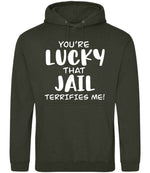 You're Lucky That Jail Terrifies Me! hoodie in combat green