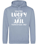 You're Lucky That Jail Terrifies Me! hoodie in dusty blue