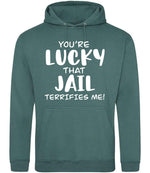 You're Lucky That Jail Terrifies Me! hoodie in moss green