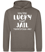 You're Lucky That Jail Terrifies Me! hoodie in natural clay