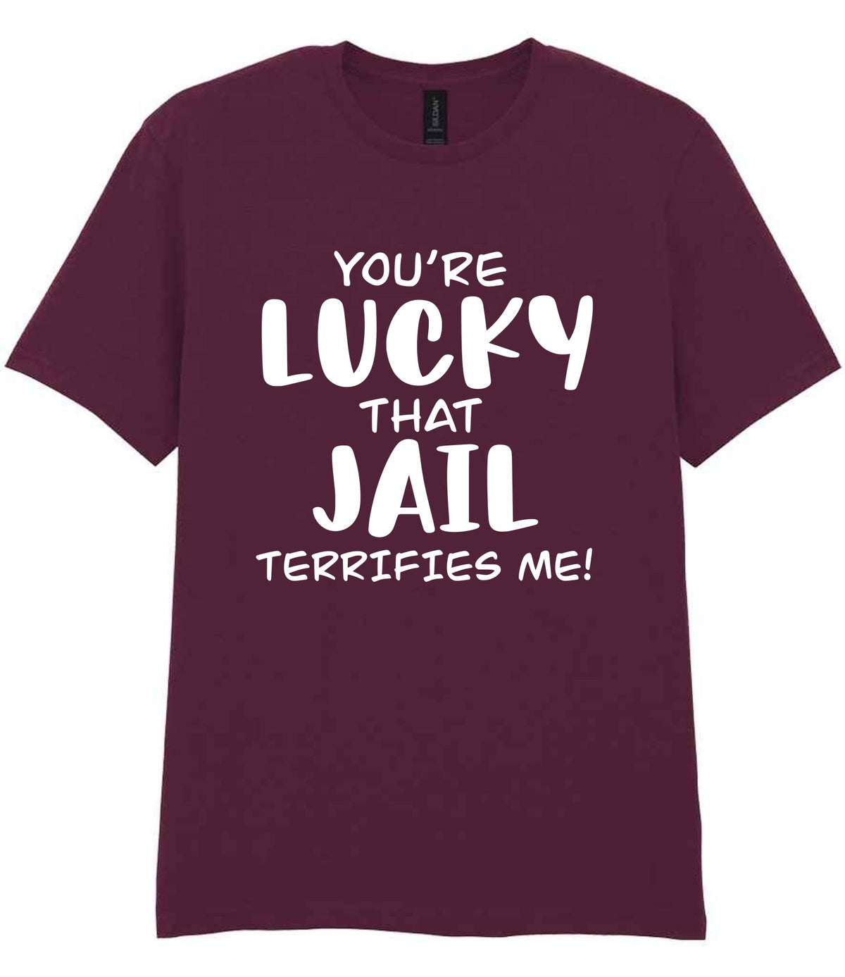 You're Lucky That Jail Terrifies Me! t-shirt in maroon