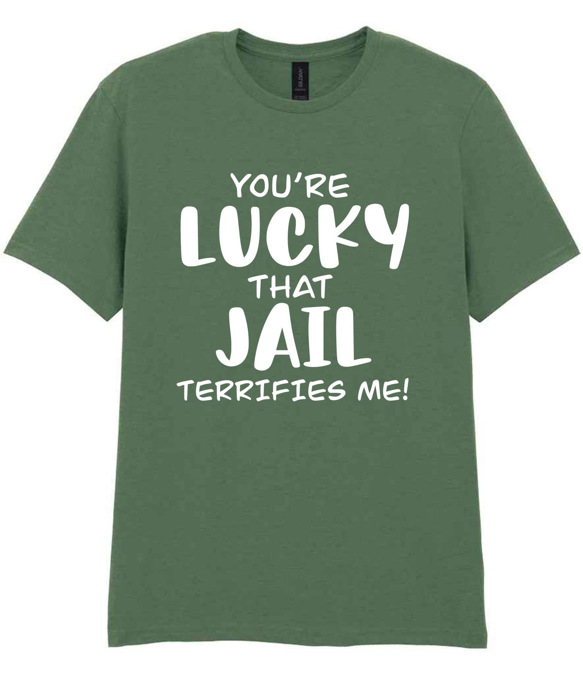 You're Lucky That Jail Terrifies Me! t-shirt in military green