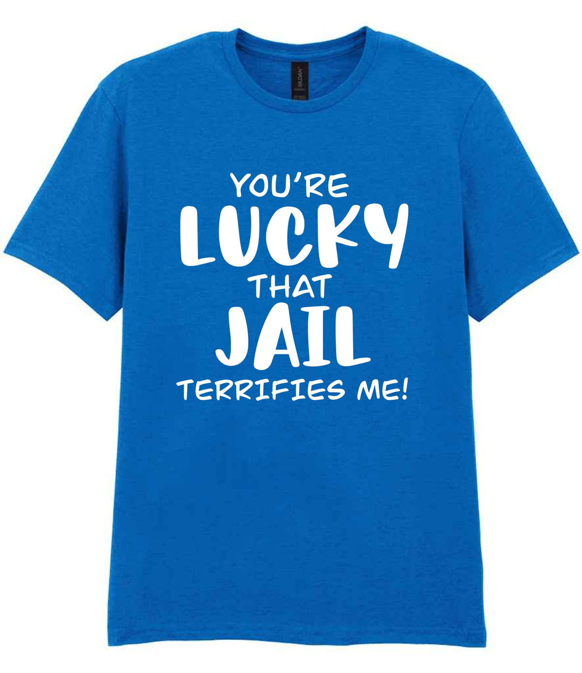 You're Lucky That Jail Terrifies Me! t-shirt in royal blue