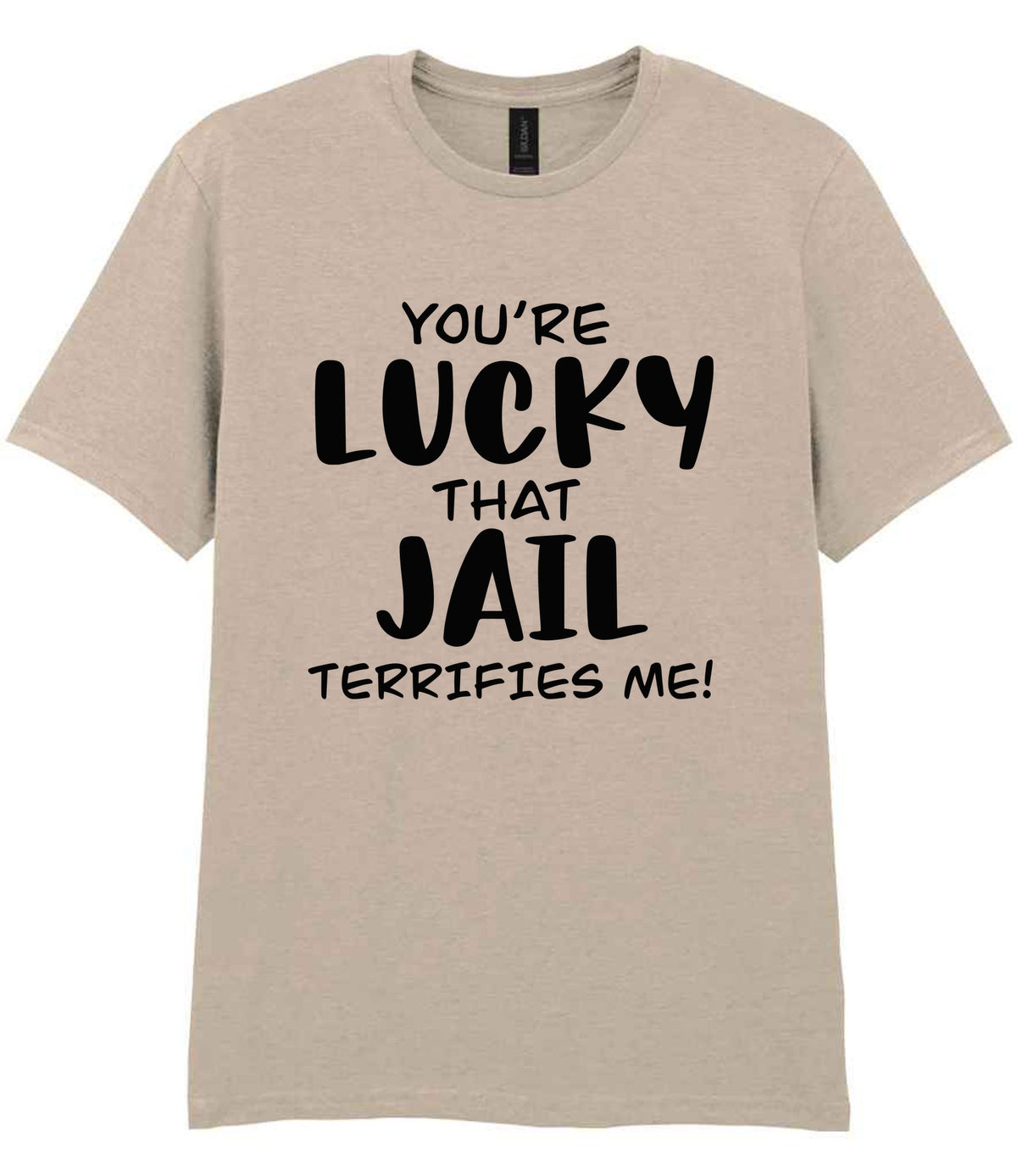 You're Lucky That Jail Terrifies Me! t-shirt in sand