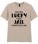 You're Lucky That Jail Terrifies Me! t-shirt in sand