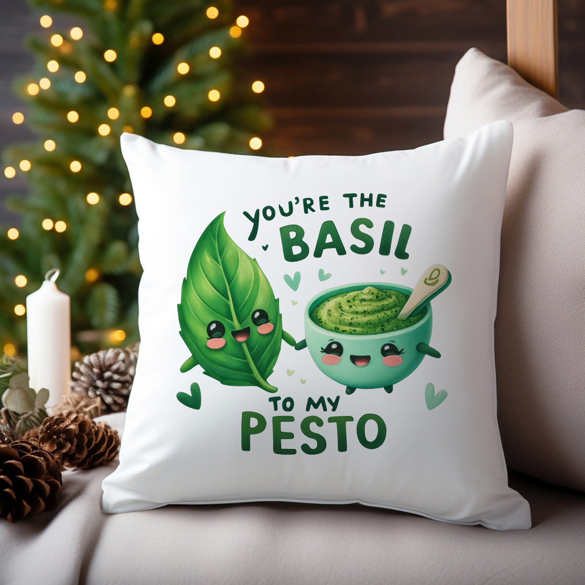 You're the Basil to My Pesto cushion in white