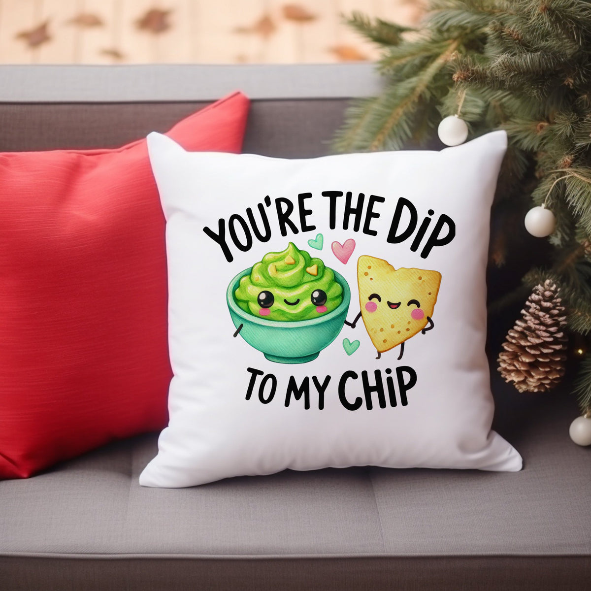 You're the Dip to My Chip cushion in white