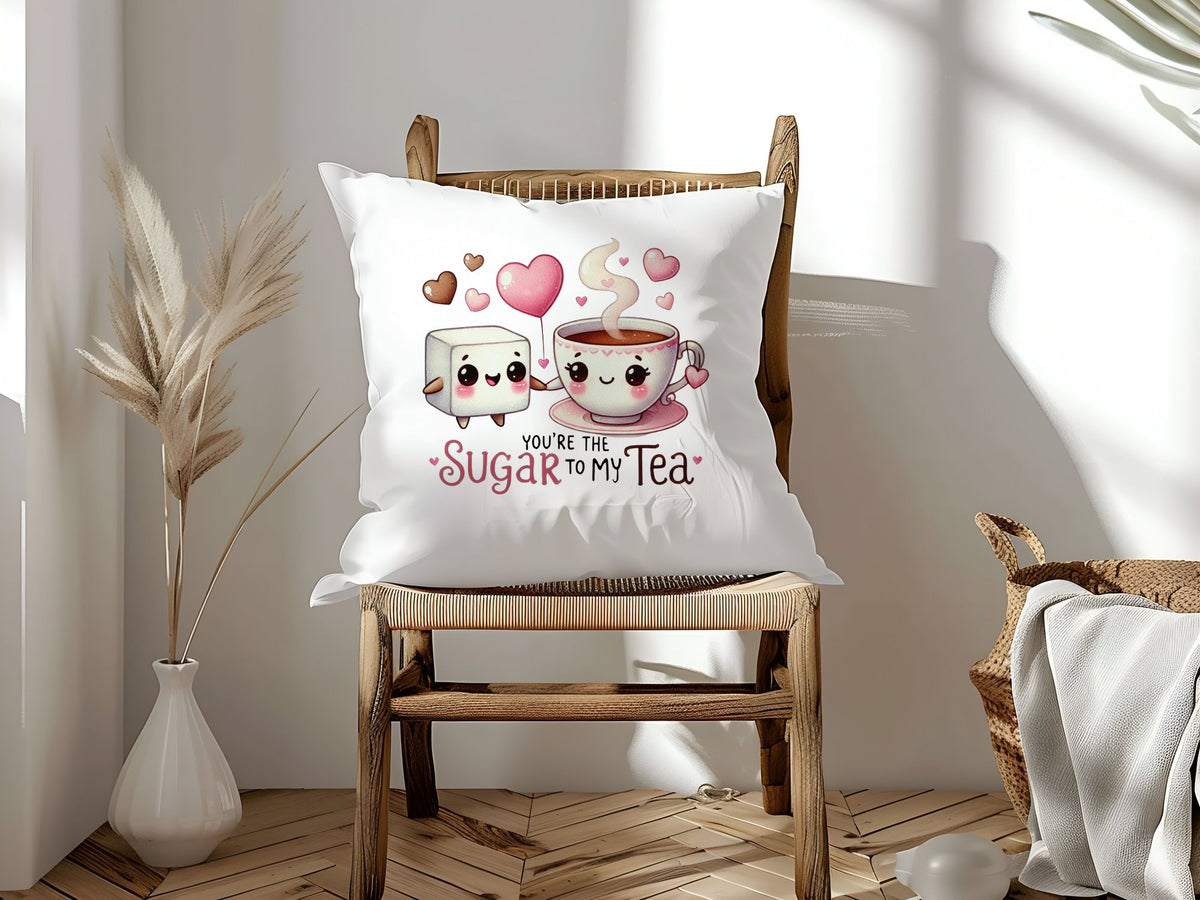 YOU'RE THE SUGAR TO MY Tea cushion in white