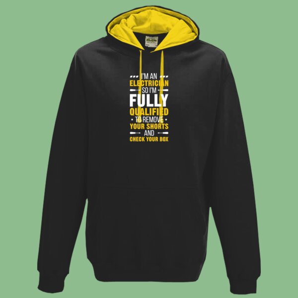 I'm an Electrician, So I'm Fully Qualified to Remove Your Shorts and Check Your Box - Varsity hoodie Thumbnail
